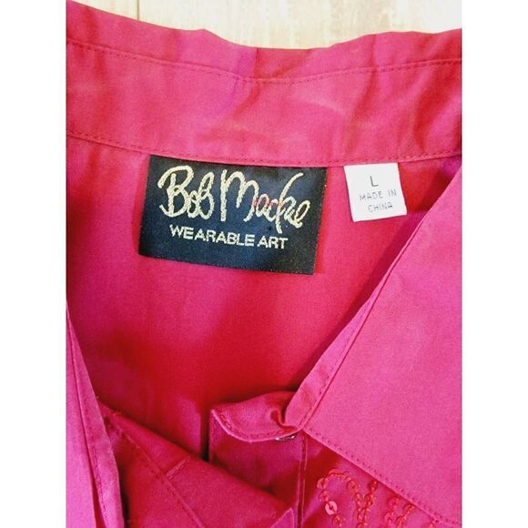 Bob Mackie Wearable Art L Shirt Top Button Front Sequined Red 14  *Fault photo!* - Picture 5 of 8